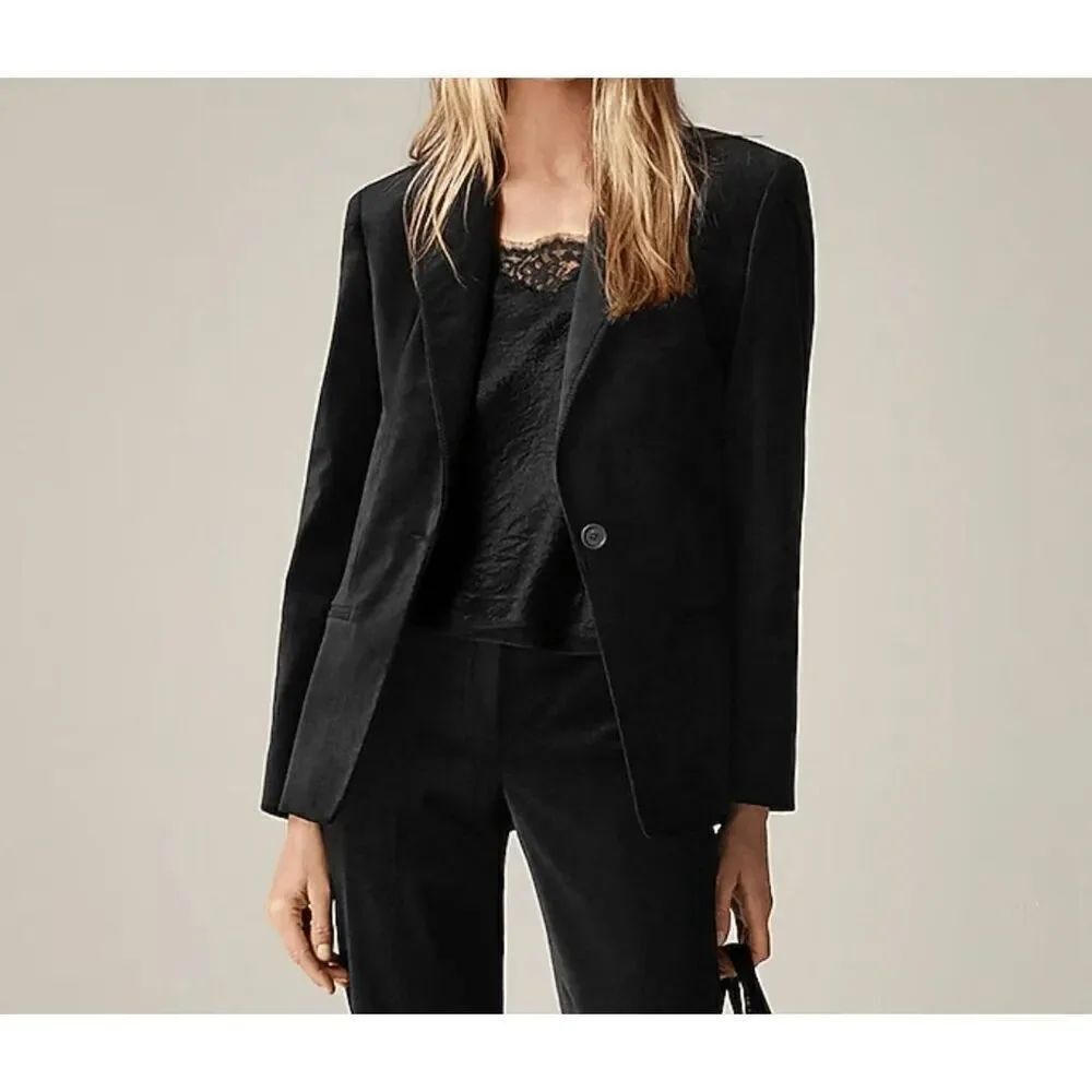J. Crew Velveteen One-Button Black Blazer